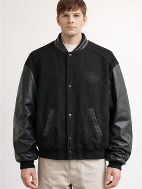 90s Vintage Black Varsity Jacket Unisex Medium